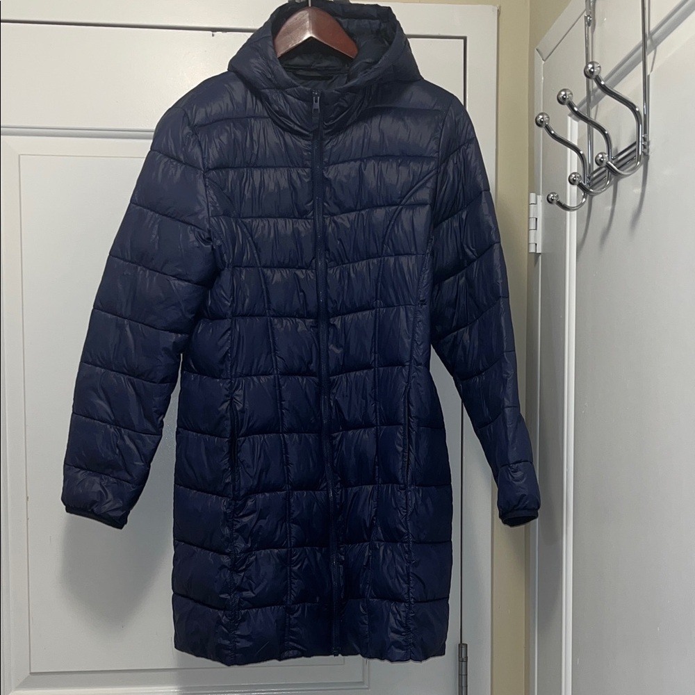 Women’s Lightweight Hooded Puffer Coat - Navy - Size Large - Costco